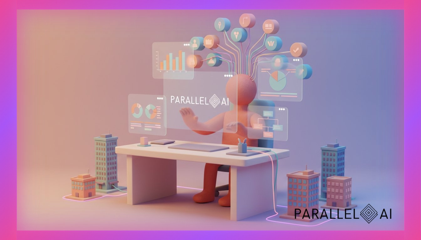 A sophisticated claymation-style scene depicting an AI-powered business development workspace, showing a stylized humanoid clay figure at a modern minimalist desk with floating holographic screens displaying sales pipeline data, lead qualification metrics, and automated outreach workflows, the figure radiating confidence as digital connections branch out like a network tree, warm pastel blues and soft corals dominate the color scheme, gentle rim lighting from the left creates dimension on the clay textures, supporting elements include miniature clay representations of enterprise buildings connected by glowing data streams, the composition uses a slightly elevated three-quarter view to showcase the expansive AI-powered ecosystem, subtle gradients transition from warm peach to cool lavender in the background, all surfaces have a matte handcrafted finish with visible gentle sculpting marks, the mood balances professional efficiency with approachable warmth, technological sophistication rendered in friendly tactile materials, professional aesthetic of a modern AI platform, in AirBNB claymation style, soft pastel color palette with warm tones, gentle and playful textures, diffused natural lighting, balanced composition with centered focus, matte finish with handcrafted feel, warm inviting mood blending technological innovation with cozy charm --ar 16:9 --style raw --v 6 (with template: New Frame)