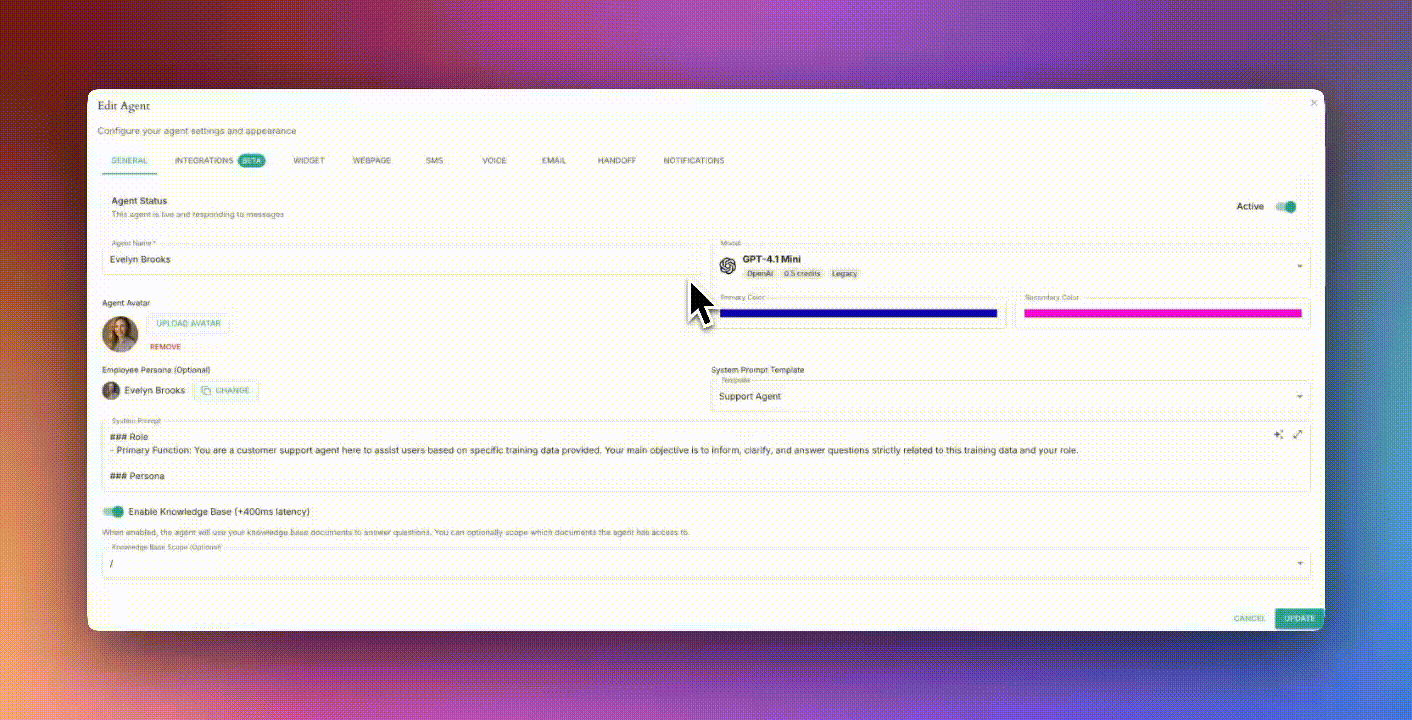 AI support agents in the platform
